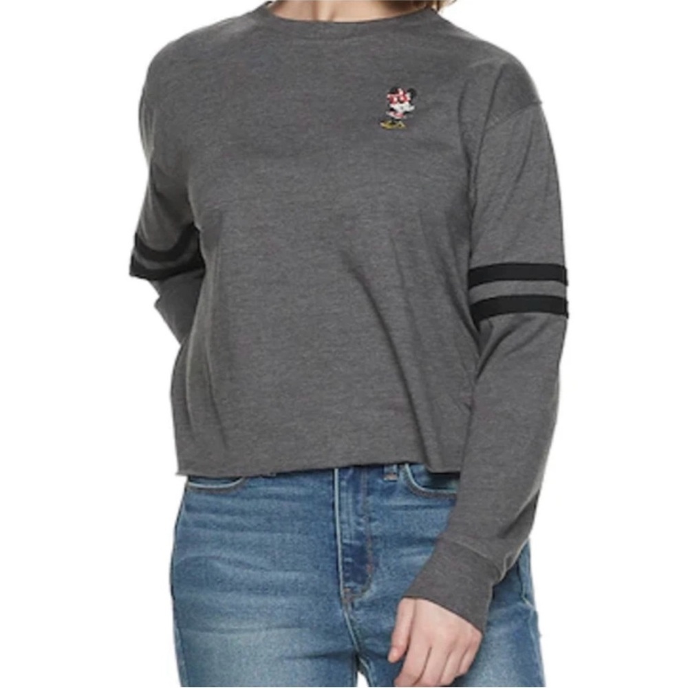 Disney Gray Long Sleeve Top with Black Stripes